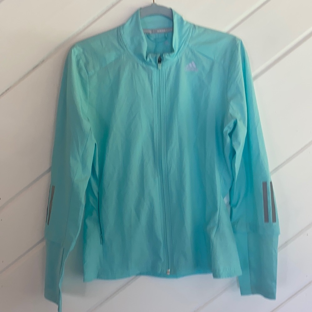 Adidas running light weight jacket stretch dry fit mint green/teal